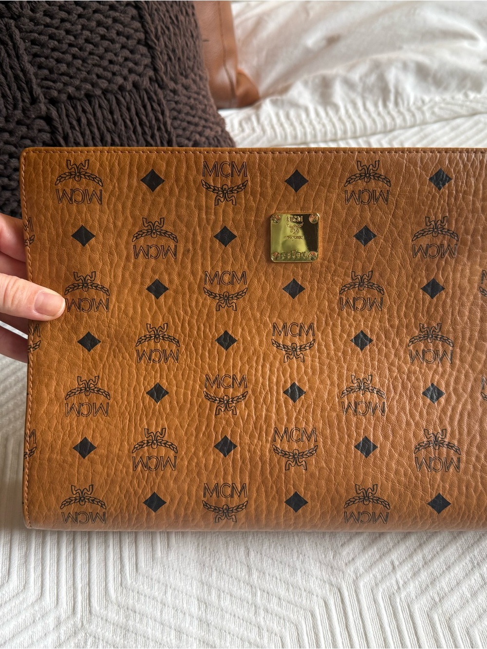 MCM Cognac Monogram Leather Pouch